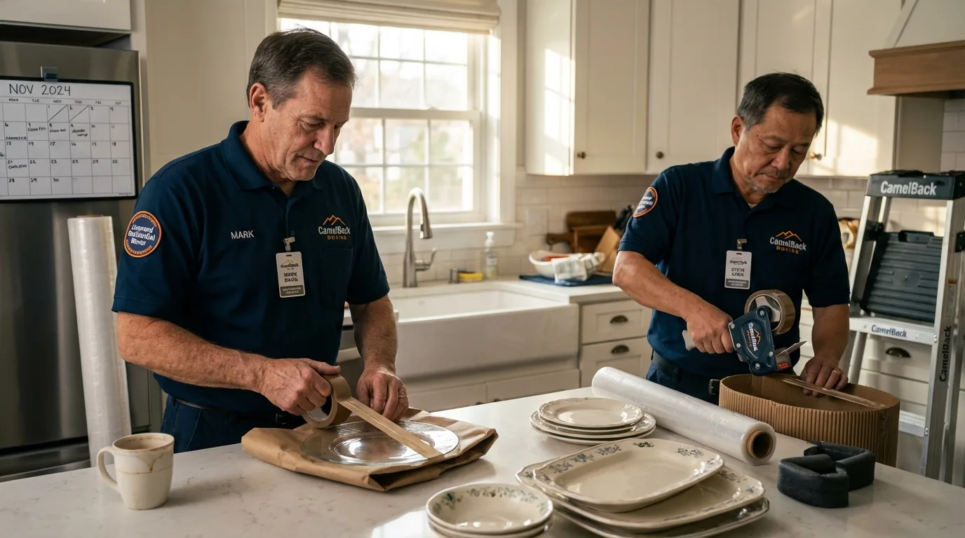 Professional crew packing kitchen dishware in Windber, PA